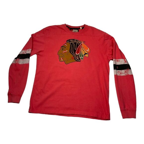 Chicago Blackhawks Men Size Large RED BLACK Alumni Raglan Stan Mikita #21 back. - Picture 1 of 16
